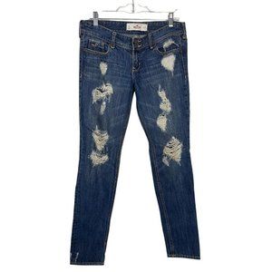 Hollister Womens Dark Wash Tattered Distressed Juniors Sz 5 Denim Blue Jeans